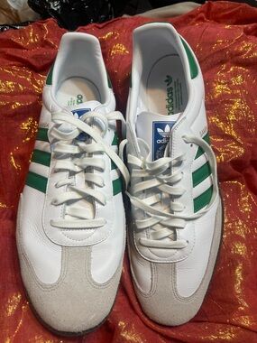 adidas White and Green Samba Retro Sneakers